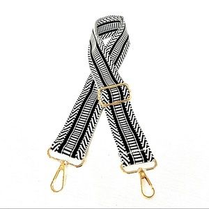 Woven Nylon Black White Adjustable Crossbody Messenger Guitar Bag Strap Striped